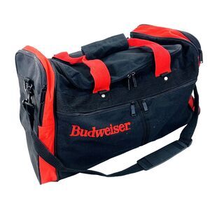 Budweiser Vtg Duffle Bag Large 24in Black Equipment Beach Gym Gear Travel Beer